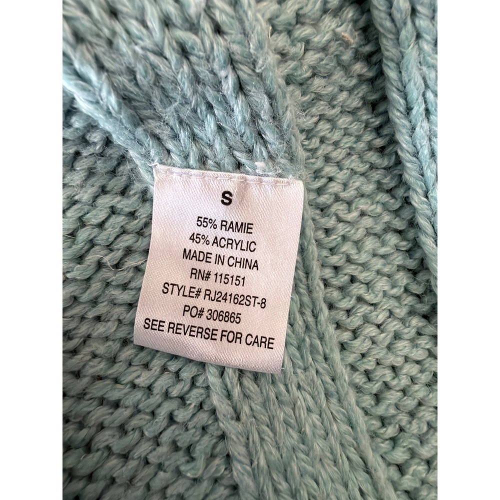 Romeo & Juliet Couture Boho Knit Aqua Crochet Back Cocoon Cardigan Open Front S - Picture 6 of 7